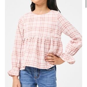 Hayden Girls Pink Cream Plaid Heart Peplum Blouse Top Size XL Boho Keyhole Back